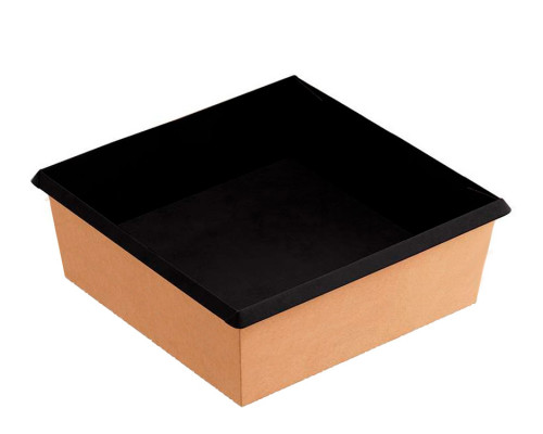 Картонный контейнер OneClick 1250 мл 165×165×65 мм крафт/ чёрный