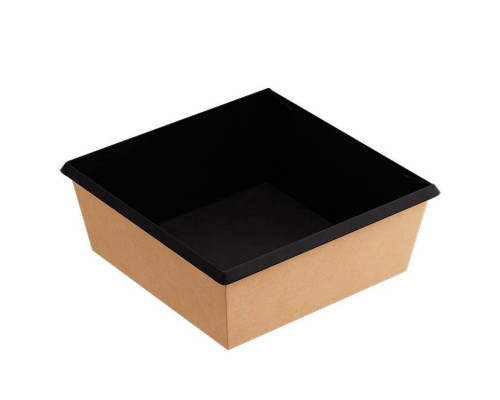 Картонный контейнер OneClick 1250 мл 165×165×65 мм крафт/ чёрный