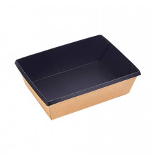 Картонный контейнер-салатник Крафт с чёрной подложкой OneClick 400
