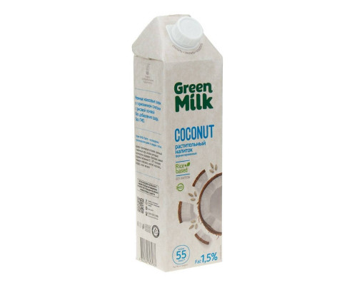 Растительное молоко Green Milk Coconut кокосовое на рисовой основе тетрапак 1 л