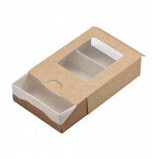 Картонный самосборный пенал Coverbox300 крафт-белый 100×80×30 мм с прозрачным окошком