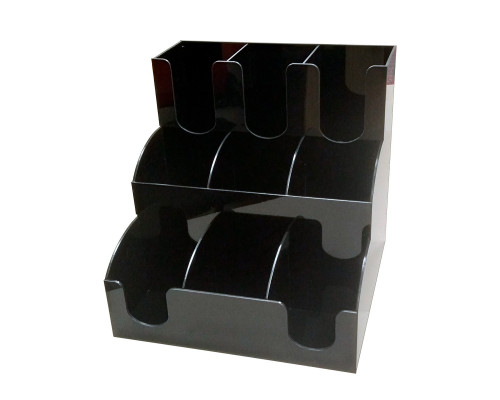Барная стойка 310×310×305 мм Чёрный глянцевый акрил 9 отделений (3 д/стаканов, 6 д/аксессуаров)