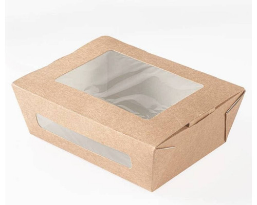 Картонный ланч-бокс Duobox 1000 мл с крышкой, 2 окна, 190×150×50 мм