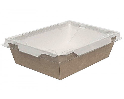 Контейнер Крафт картон Box800 объёмом 1000 мл крафт 207×127×55 мм с прозрачной пластиковой крышкой