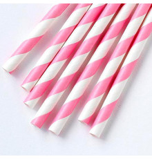 Коктейльные бумажные трубочки Розовая Фуксия розово-белая спираль 200 мм d=6 мм