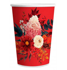 Бумажный двухслойный стакан для горячих напитков ProstoKap Цветы красный 450 мл диаметр 90 м