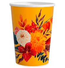 Бумажный двухслойный стакан для горячих напитков ProstoKap Цветы желтый 450 мл диаметр 90 м