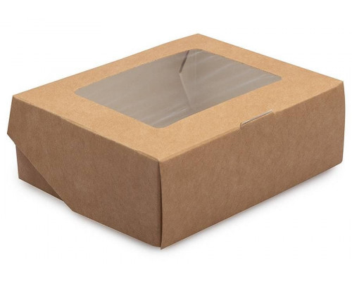 Картонный самосборный короб с откидной крышкой и окошком Selfbox300 Крафт 240 мл 100×80×35 мм