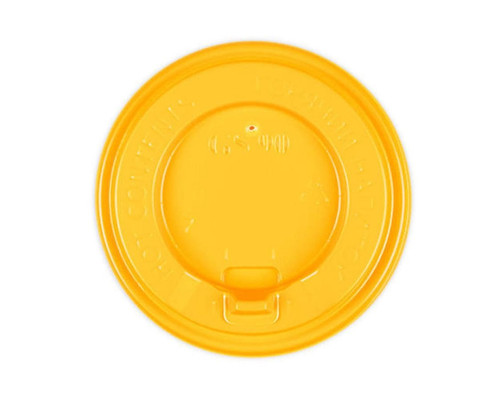 Желтая PS крышка с отламываемым питейником для стаканов ∅ 90 мм