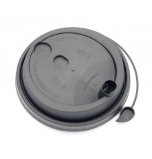 Пластиковая крышка для кофе и горячих напитков с колпачком на поводке FLIP-TOP Черная МАТОВАЯ d=80