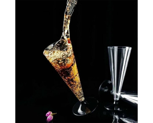 Одноразовый прозрачный бокал для шампанского КОНУС 150 мл PS низкая чёрная ножка 6 шт.