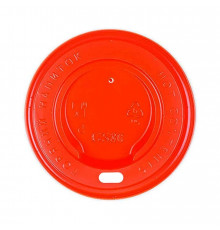 Пластиковая крышка для горячих напитков Красная с прорубным питейником для стаканов d=80 мм по 100 ш