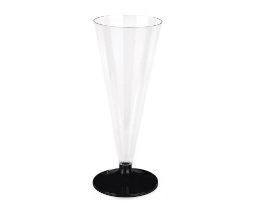 Одноразовый прозрачный бокал для шампанского КОНУС 150 мл PS низкая чёрная ножка 6 шт.