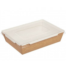 Крафт-картонный контейнер Box800 Крафт объёмом 1000 мл 207×127×55 мм с прозрачной пластиковой крышко