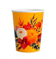 Бумажный двухслойный стакан для горячих напитков ProstoKap Цветы желтый 250 мл диаметр 80 мм
