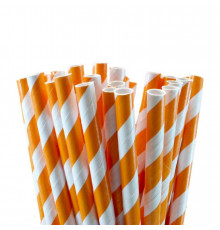 Коктейльные одноразовые бумажные трубочки АПЕЛЬСИН бело-оранжевая спираль 200 мм диаметр 6 мм