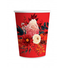 Бумажный двухслойный стакан для горячих напитков ProstoKap Цветы красный 250 мл диаметр 80 мм