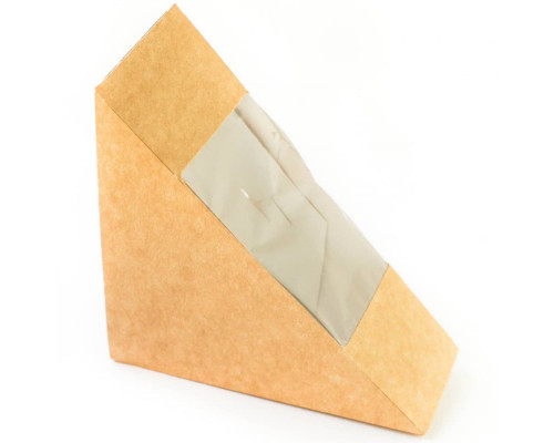 Картонная треугольная упаковка для сэндвича SANDWICH крафт 130×130×50 мм