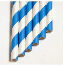 Коктейльные бумажные трубочки Полоса прибоя сине-белая спираль 200 мм d=6 мм