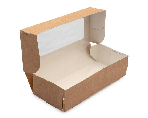Картонный самосборный короб с откидной крышкой и окошком Selfbox500 Крафт 500 мл 170×70×40 мм