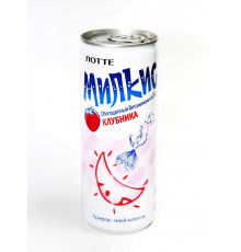 Газированный напиток Lotte Милкис Клубника обогащенный витаминами A, C, D3 250 мл в жестяной банке