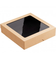 Картонный контейнер OneBox 1500 мл 200×200×50 мм крафт/черный