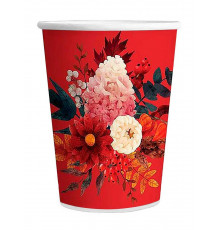 Бумажный двухслойный стакан для горячих напитков ProstoKap Цветы красный 350 мл диаметр 90 мм